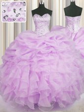 Sumptuous Lilac Sweetheart Lace Up Beading and Ruffles Quinceanera Dresses Sleeveless