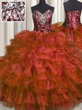 Chic Red Sleeveless Beading and Ruffles Floor Length 15 Quinceanera Dress