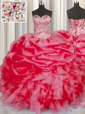 Elegant Sleeveless Beading and Ruffles and Pick Ups Lace Up 15th Birthday Dress