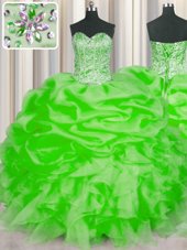 Hot Sale Sleeveless Floor Length Beading and Ruffles and Pick Ups Lace Up 15 Quinceanera Dress with