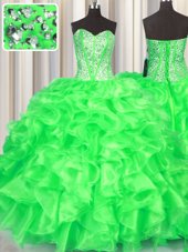 Extravagant Organza Sweetheart Sleeveless Lace Up Beading and Ruffles Sweet 16 Dresses in