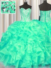 Sweetheart Sleeveless Lace Up Ball Gown Prom Dress Turquoise Organza