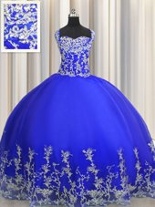 Customized Royal Blue Halter Top Lace Up Beading and Appliques Quinceanera Dresses Sleeveless