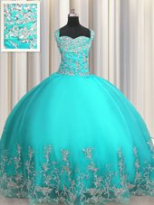 Charming Aqua Blue 15th Birthday Dress Military Ball and Sweet 16 and Quinceanera and For with Beading and Appliques Sweetheart Sleeveless Lace Up