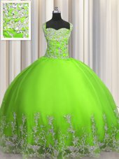 Sleeveless Lace Up Floor Length Beading and Appliques Sweet 16 Dress