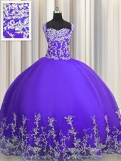 Attractive Purple Straps Lace Up Beading and Appliques Quinceanera Dresses Sleeveless