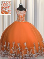 Admirable Floor Length Orange 15th Birthday Dress Straps Sleeveless Lace Up