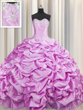 High Class Lilac Quinceanera Gown Military Ball and Sweet 16 and Quinceanera and For with Beading and Pick Ups Sweetheart Sleeveless Brush Train Lace Up