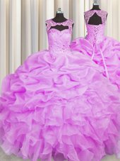Admirable Scoop Lilac Sleeveless Beading and Pick Ups Floor Length Sweet 16 Quinceanera Dress