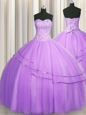 Captivating Visible Boning Puffy Skirt Sleeveless Beading Lace Up Quince Ball Gowns