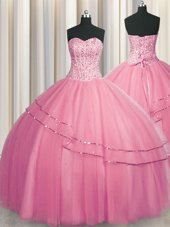 On Sale Visible Boning Big Puffy Sleeveless Lace Up Floor Length Beading Vestidos de Quinceanera