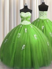 Artistic Green Sleeveless Beading and Appliques Floor Length Ball Gown Prom Dress
