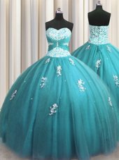 Designer Halter Top Floor Length Ball Gowns Sleeveless Aqua Blue 15th Birthday Dress Lace Up