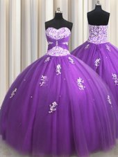 Best Purple Lace Up Sweet 16 Dresses Beading and Appliques Sleeveless Floor Length