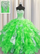 Super Visible Boning Quinceanera Gowns Military Ball and Sweet 16 and Quinceanera and For with Beading and Ruffles and Sequins Sweetheart Sleeveless Lace Up