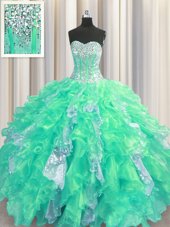 Chic Sleeveless Beading and Ruffles and Sequins Lace Up 15th Birthday Dress