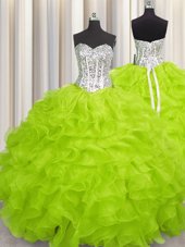 Best Selling Floor Length Ball Gowns Sleeveless Yellow Green Ball Gown Prom Dress Lace Up