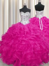 Eye-catching Fuchsia Ball Gown Prom Dress Sweetheart Sleeveless Lace Up