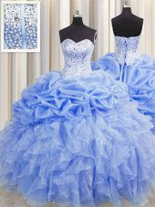 Sexy Pick Ups Visible Boning Floor Length Ball Gowns Sleeveless Baby Blue Sweet 16 Quinceanera Dress Lace Up