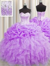 Latest Visible Boning Purple Quinceanera Gown Military Ball and Sweet 16 and Quinceanera and For with Beading and Ruffles and Pick Ups Sweetheart Sleeveless Lace Up