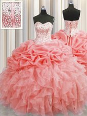 On Sale Pick Ups Visible Boning Floor Length Ball Gowns Sleeveless Watermelon Red Sweet 16 Dress Lace Up
