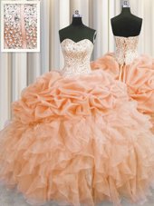 Customized Visible Boning Sleeveless Beading and Ruffles Lace Up 15th Birthday Dress
