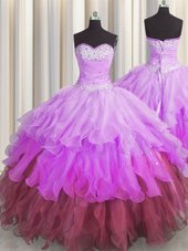 Multi-color Sweetheart Lace Up Beading and Ruffles and Ruffled Layers and Pick Ups Quinceanera Dress Sleeveless