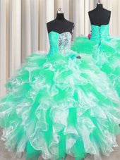 High Quality Floor Length Ball Gowns Sleeveless Apple Green Quinceanera Gowns Lace Up