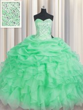 Apple Green Sweetheart Lace Up Beading and Ruffles 15 Quinceanera Dress Sleeveless