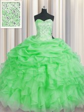 Artistic Floor Length Ball Gowns Sleeveless Green Ball Gown Prom Dress Lace Up