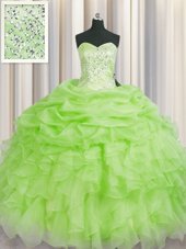 Graceful Sweetheart Sleeveless Quinceanera Gowns Floor Length Beading and Ruffles Organza