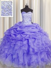 Trendy Sweetheart Sleeveless Organza Quinceanera Dresses Beading and Ruffles Lace Up