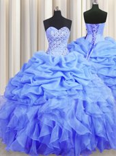 Pick Ups Ball Gowns Quinceanera Gowns Lavender Sweetheart Organza Sleeveless Floor Length Lace Up