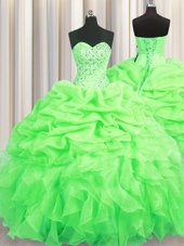 Cheap Pick Ups Ball Gowns Quinceanera Dress Sweetheart Organza Sleeveless Floor Length Lace Up