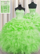 Pick Ups Visible Boning Floor Length Quinceanera Gowns Sweetheart Sleeveless Lace Up