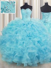 Beauteous Sleeveless Beading and Ruffles Lace Up Quinceanera Dresses