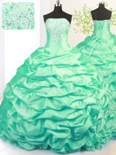 Beauteous Pick Ups With Train Ball Gowns Sleeveless Turquoise Ball Gown Prom Dress Sweep Train Side Zipper