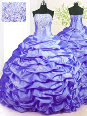 Fashion Pick Ups Lavender Sleeveless Taffeta Sweep Train Lace Up Vestidos de Quinceanera for Military Ball and Sweet 16 and Quinceanera