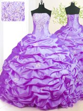 High Quality Lavender Taffeta Lace Up Sweet 16 Dresses Sleeveless With Train Sweep Train Beading