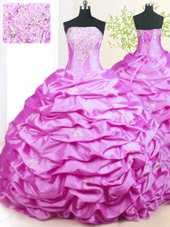 With Train Lace Up 15th Birthday Dress Lilac and In for Military Ball and Sweet 16 and Quinceanera with Beading and Pick Ups Sweep Train
