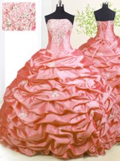Glorious With Train Lace Up 15th Birthday Dress Pink and In for Military Ball and Sweet 16 with Beading and Pick Ups Sweep Train