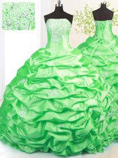 Ideal Sleeveless Sweep Train Beading and Pick Ups Quinceanera Dress