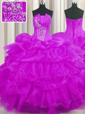 Pretty Pick Ups Ruffled Strapless Sleeveless Lace Up Vestidos de Quinceanera Purple Organza