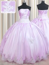 Vintage Taffeta Strapless Sleeveless Lace Up Beading and Appliques Sweet 16 Dresses in Lilac