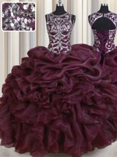 Artistic See Through Dark Green Quinceanera Dresses Military Ball and Sweet 16 and Quinceanera and For with Beading and Pick Ups Scoop Sleeveless Lace Up