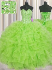 Admirable Visible Boning Sweet 16 Quinceanera Dress Military Ball and Sweet 16 and Quinceanera and For with Beading and Ruffles Sweetheart Sleeveless Lace Up