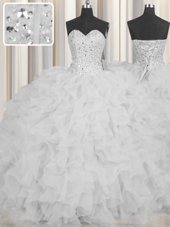 Exceptional Visible Boning White Sleeveless Floor Length Beading and Ruffles and Sashes|ribbons Lace Up Sweet 16 Quinceanera Dress