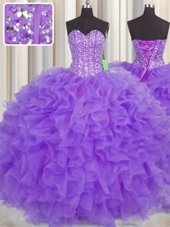 Sumptuous Visible Boning Floor Length Ball Gowns Sleeveless Lavender Sweet 16 Dresses Lace Up