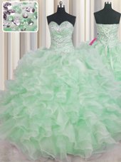 Spectacular Organza Lace Up Quinceanera Dresses Sleeveless Floor Length Beading and Ruffles