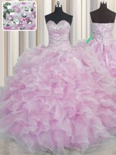 Most Popular Bling-bling Floor Length Ball Gowns Sleeveless Lilac 15th Birthday Dress Lace Up